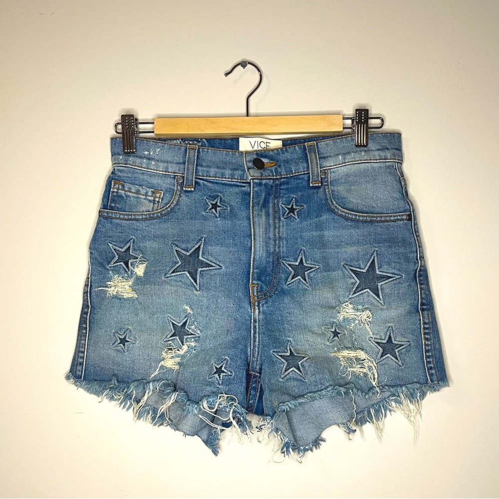 Vice Denim Jean Shorts Cutoff With Embroidered Stars